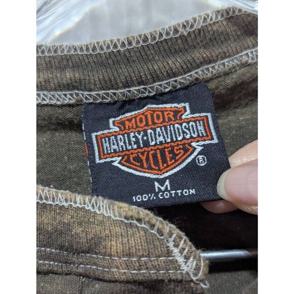 Harley-Davidson Men's Brown Solid Distressed Short-Sleeve Shirt Size M - Picture 3 of 7
